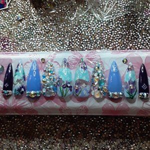 Handmade Hard Gel XL Stiletto "Louie Vuitton" Theme Luxury & Floral Style Press